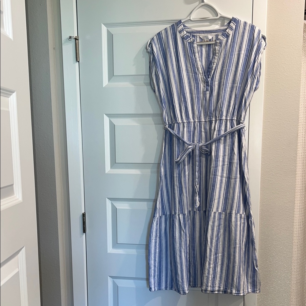 Time and Tru Blue and White Striped Midi Dress